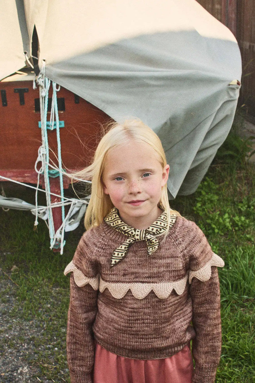 Kids' Sweater Set for Autumn & Winter 2025 MP Series - Girls' Tie-Front Shirt, Popcorn Knit Top, Skirt and Shawl Set