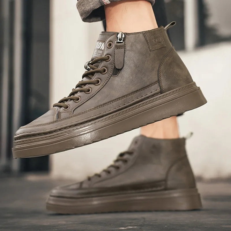 New Men Leather Boots Spring Comfortable Soft Sole High Top Work Shoes Classic Business Casual Ankle Boots Sneakers Botas Hombre