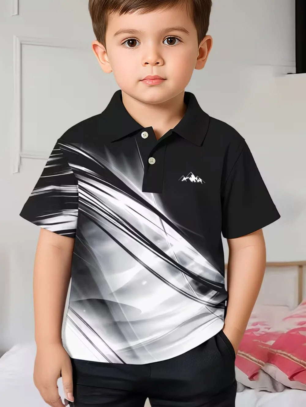 Kids Polo Shirts Striped Print Short Sleeve Polo Shirt for Boys Ummer Outdoor Casual Round Neck Fashion Boys Children's Clothing