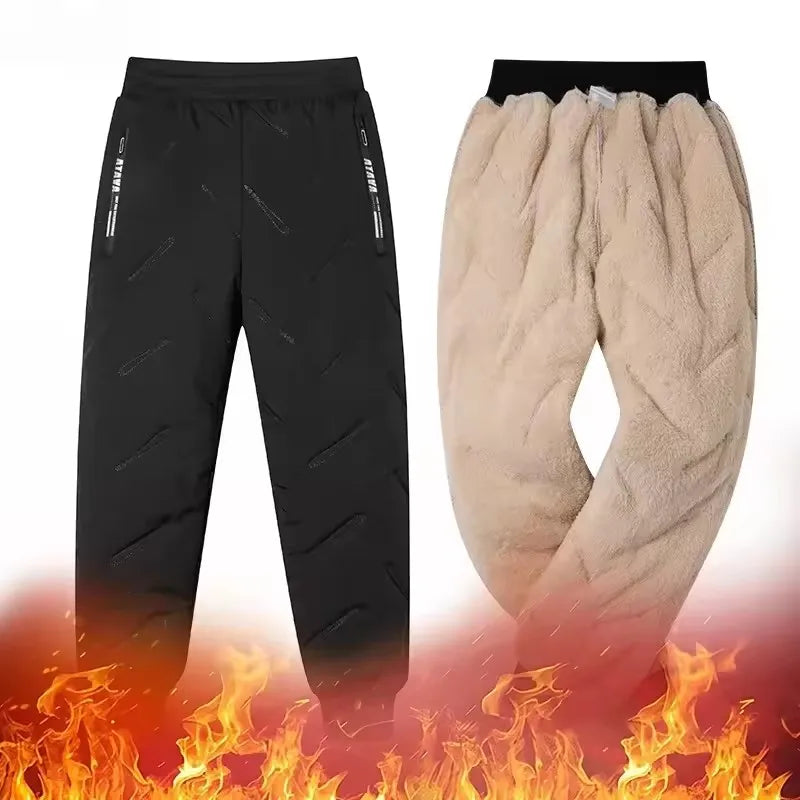 Boys Girls Padded Cotton Pants Winter Kids Plus Velvet Thick Warm Trousers Teen Waterproof Pants Children Clothes 4-14 Years