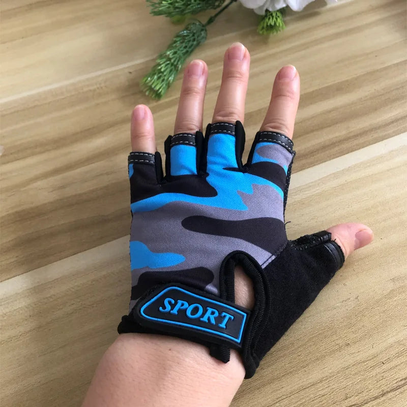 Kids Cycling Gloves for Boys Girls Fingerless Summer Sport Breathable Anti-Slip Skateboarding Camouflage Children Outdoor Gloves