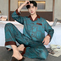 High Quality Men Pajamas Suit Spring Fall Ice Silk High-end Long-sleeved Sleepwear Set Female Ethnic Style Large Size Loungewear