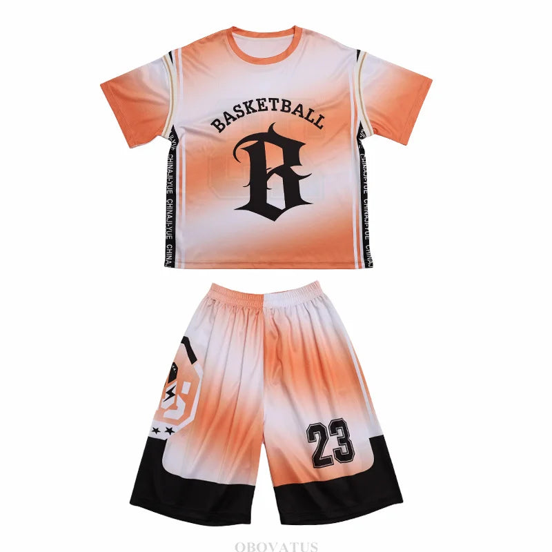 Child Boy Summer Sports Jerseys Suit T-shirt Shorts Tracksuit 2Pcs Clothes Set Teenage Kids Basketball Uniform Clothing Set 5-14