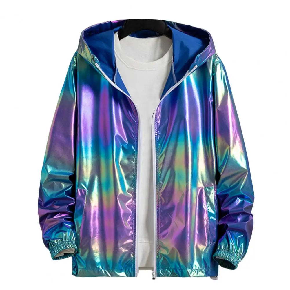 Mens Windbreaker Jackets Nightclub Stage Party Jackets Costume Streetwear Harajuku Hip Hop Reflective Jacket Gold Fashion Coats