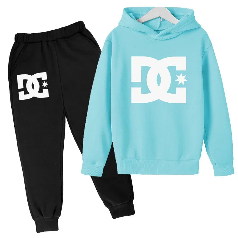 Kids 3-12 Years Top +Pants 2P Clothing Sweatshirt Alphabet Fashion Print Hoodie Boys Coat Sport Casual Girls Clothes Jogging Set