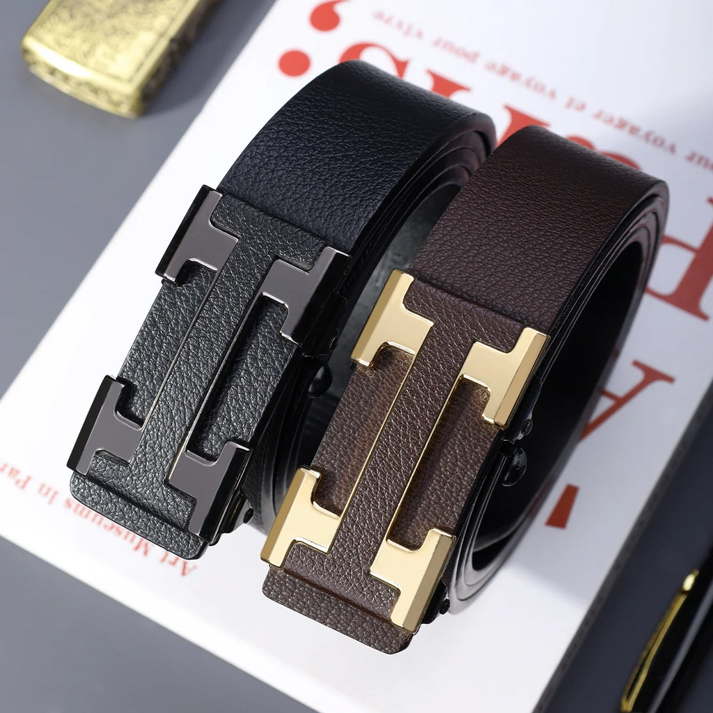 Men's Fashionable Work Business Belt with Metal Automatic Buckle Durable Daily Use Perfect Gift Choice