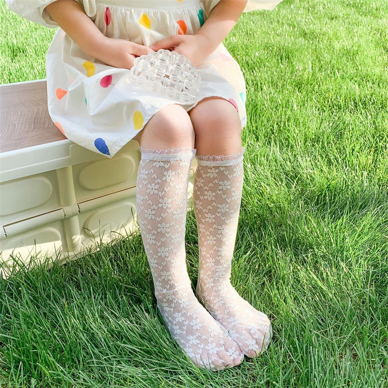 Korean Kids Girl Sock Retro Lace Ruffle Hollow Lovely Calf Sock for Children Girl Thin Breathable Frilly Princess Sock Kid Stuff