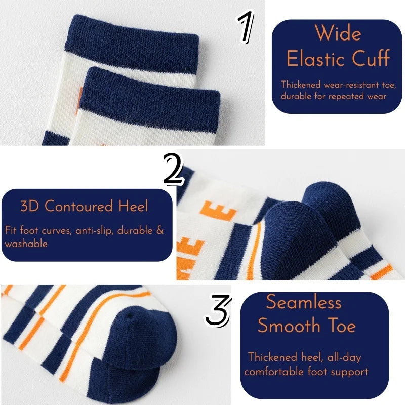 10 Pairs Boys Sports Crew Socks Soft Cotton Children Tennis Number Print Mid Calf Socks Breathable Kids School Daily Socks