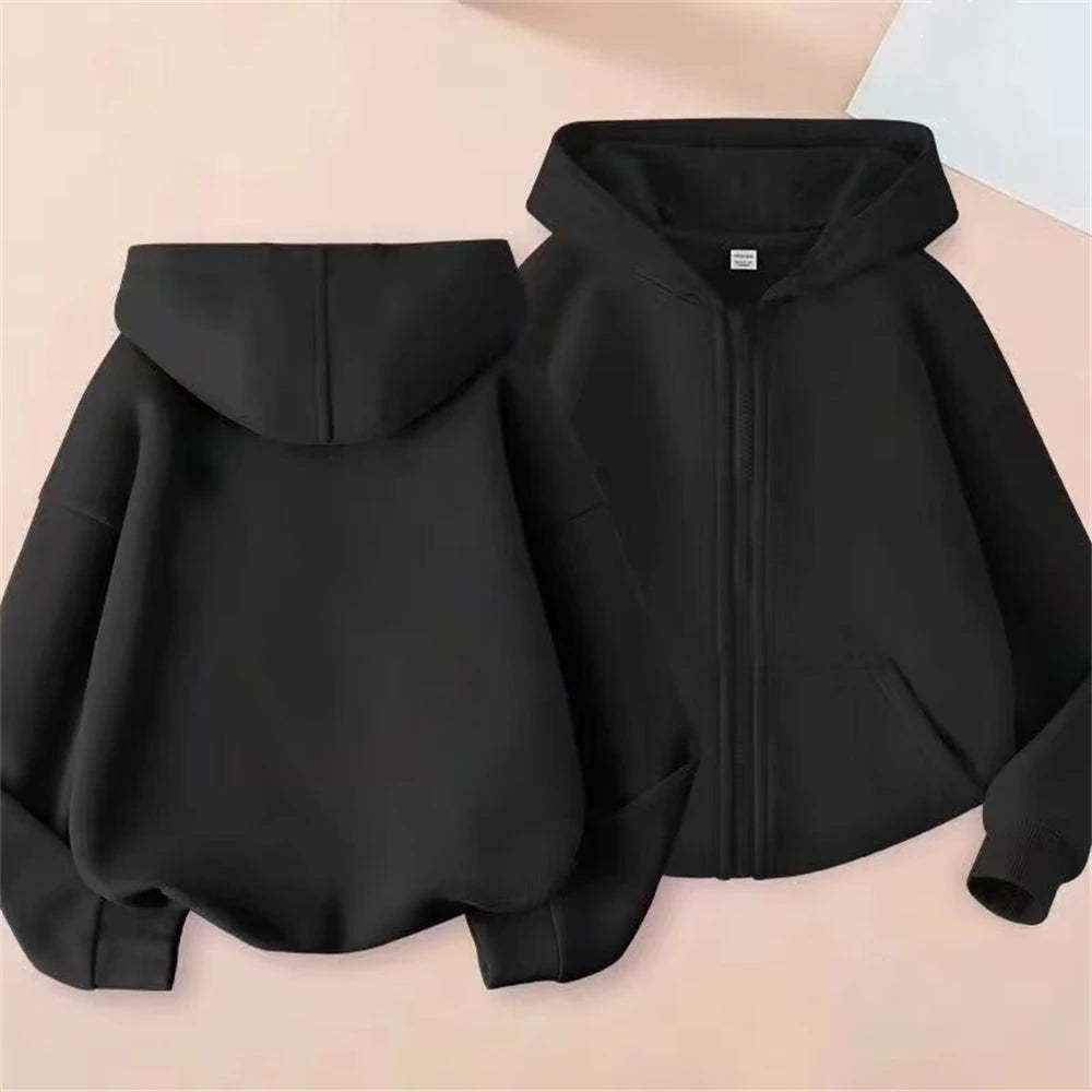 Zipper Style Hoodies Coat for Boys and Girls Pink Children Age 3-12 Kids Kawaii Sweatshirt Festival Gifts Solid Color New