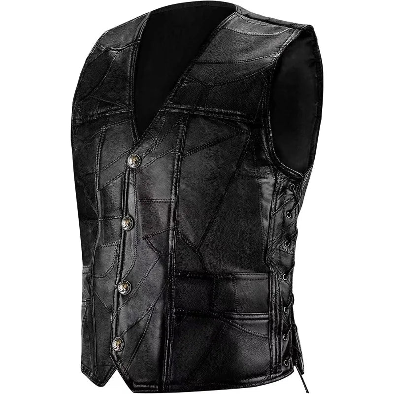 Classic motorcycle leather jacket  Men's vest  Leather patch shirt Cycling jacket  Plain leather patching