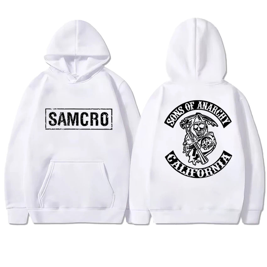 Harajuku punk Double Sided  printed Sons of Anarchy SAMCRO Hoodies Men women Casual hip hop streetwear Unisex Fleece Sweatshirt