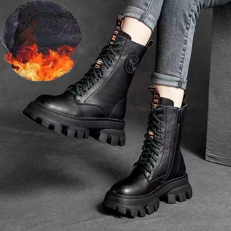 Boots Woman Winter 2025 New In Half Boot Booties Genuine Leather and fur Leather Punk Chelsea Gothic Y2k Shoes for Women Padded