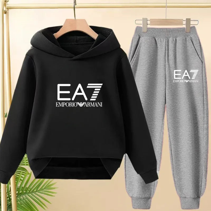 Kids Autumn Winter Hoodie  Letter Print Clothing Casual Top+Trousers 2PBoy Girl 3-12Yrs Child Gift Brand Sports Coat Jogging Set