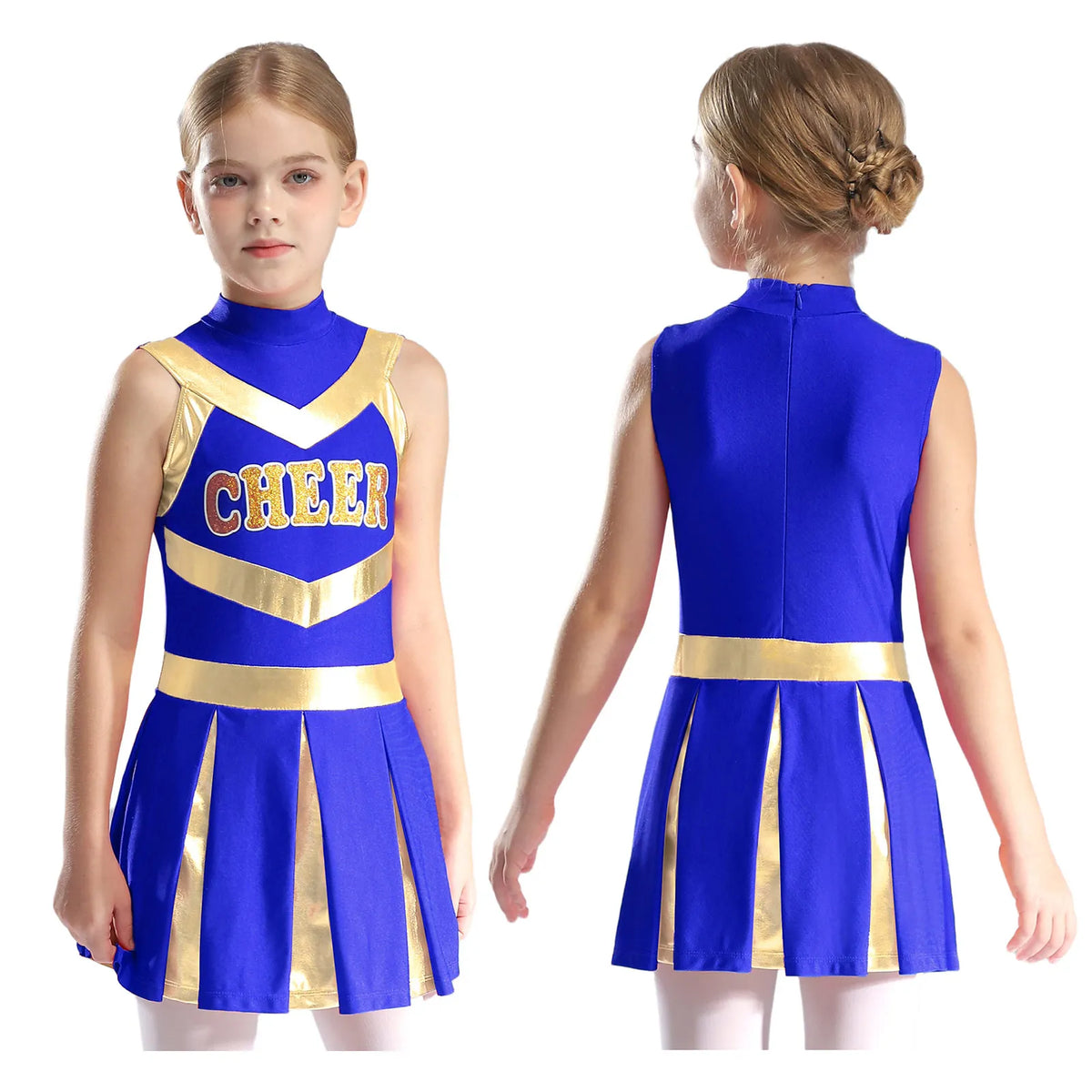 Kids Girl Cheerleading Dance Performance Costume Sleeveless Leotard Dress for School Show Sports Meeting Halloween Cosplay Party