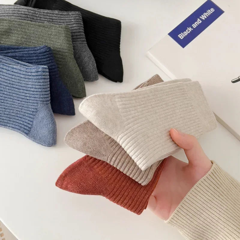 Mens Socks Casual Fashion  Men Business Male Breathable Elastic Cotton Long Socks Solid Color Black Blue Gray SocksAutumn Winter