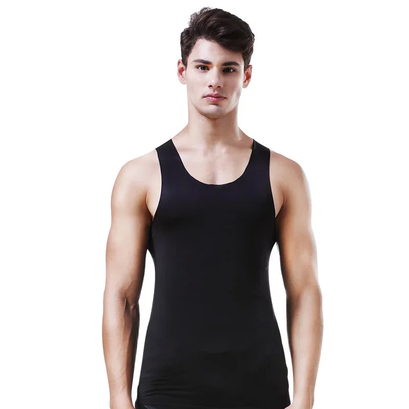 Men's vest, ice-silk seamless fitness tight breathable underwear, youth sports hurdles sleeveless base undershirt