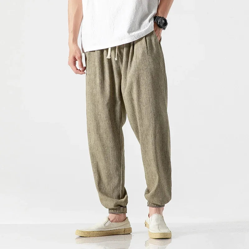 Japanese-Style Retro Streetwear 2020 Summer Men Cotton Linen Sweatpants Trousers Men Casual Harem Pants Breathable Men Joggers