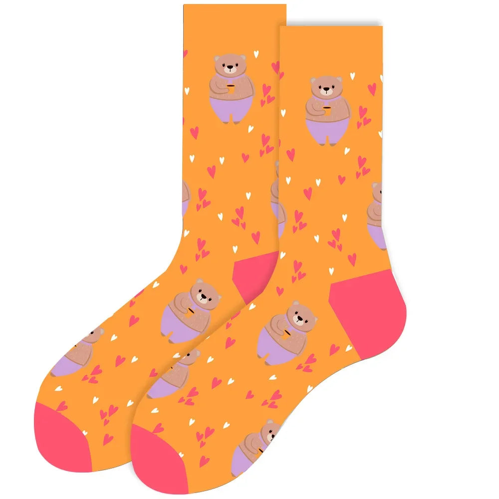 Cute Women Socks Cartoon Animal Food Fruit Socks Kawaii Funny Trendy Socks Happy Harajuku Casual Autumn Spring Stocking