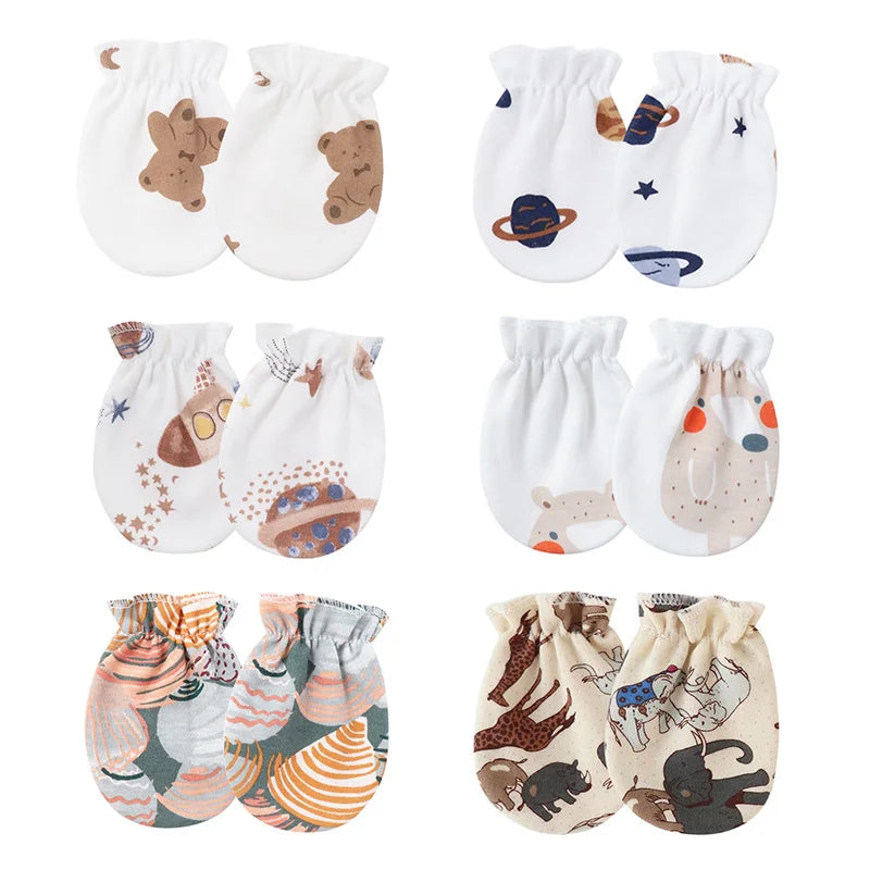 6Pairs/lot Newborn Baby Gloves for Boys Girls Protect Face Cotton Gloves Pink Blue Cartoon Elastic Gloves Infant Gift 0-6Mouth