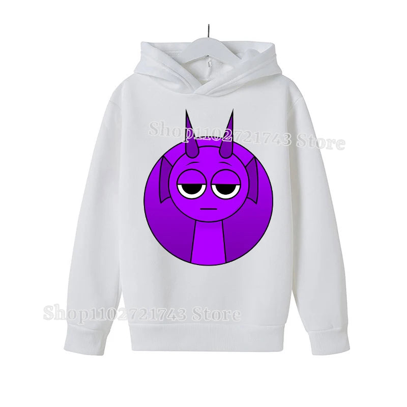 Sprunki Thick Hoodie for Children Anime Cartoon Fashion Sweatshirt Boys Girls Autumn Winter Hip Hop Hooded Hoodies Kids Clothes