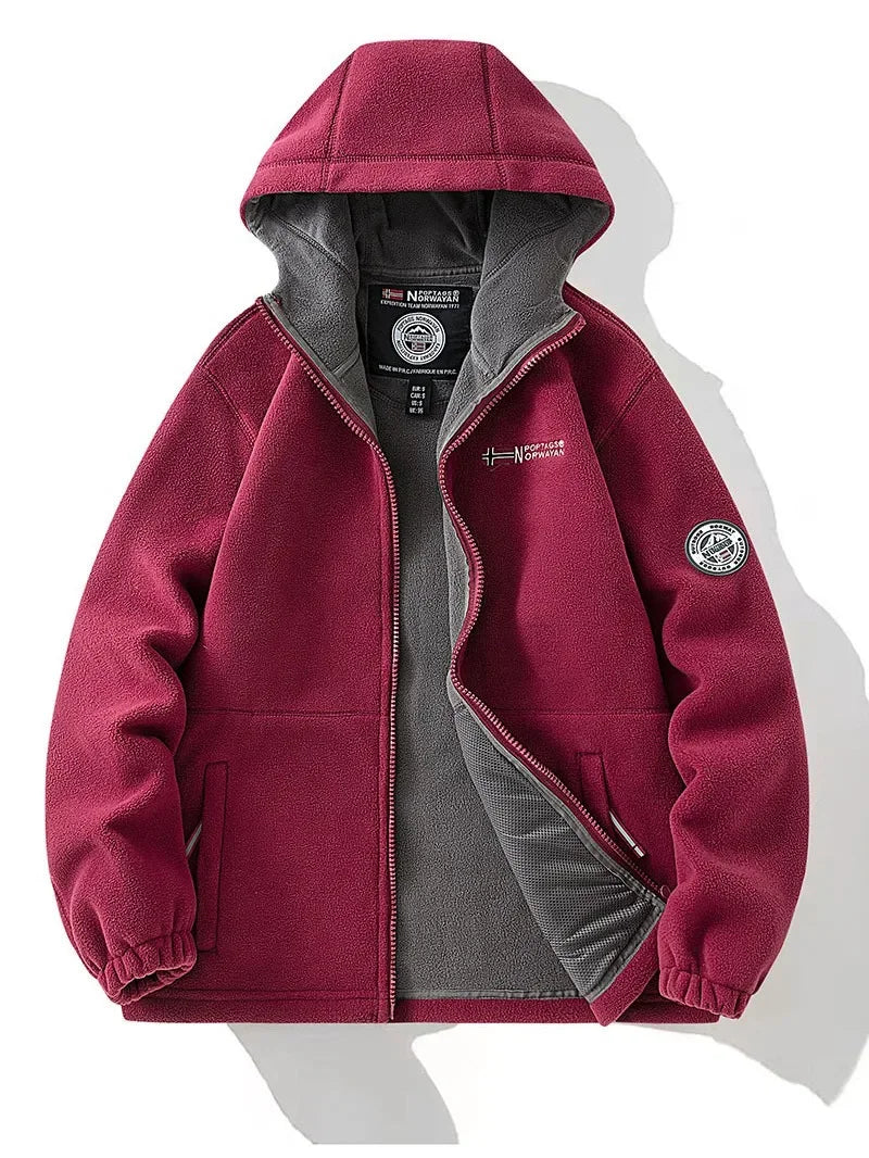 2025 Hot Selling Norway Cold Resistant Warm Thick Double-layer Hooded Fleece Winter Plus Fleece Men's and Women's Same Size