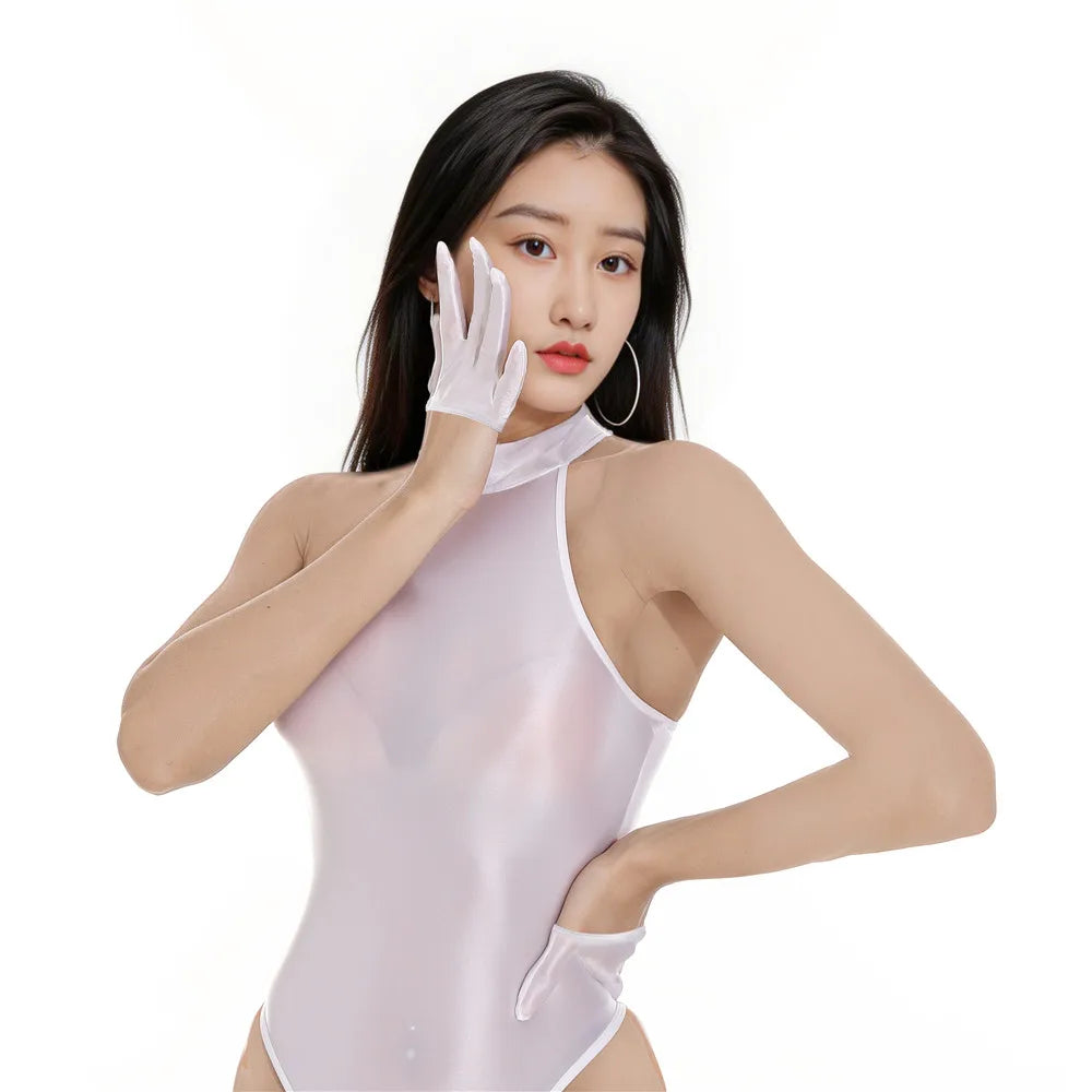 Sexy Women Stain Smooth Half Gloves Oil Glossy Shiny Elastic Glove Cosplay Maid Dance Gloves Stage Wear Plus Size