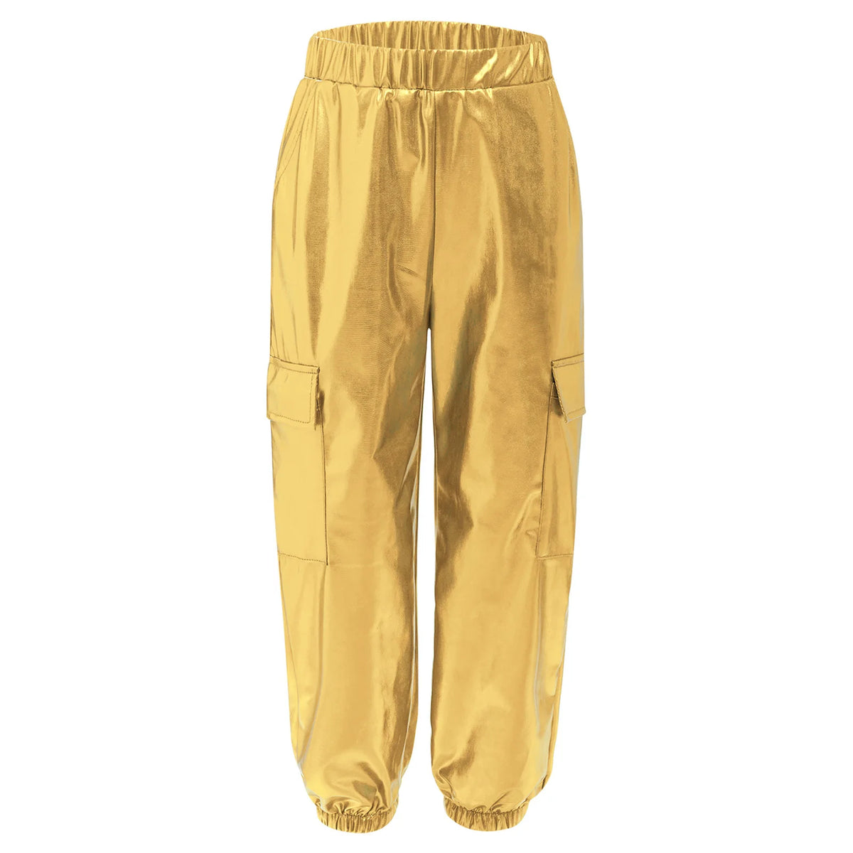 Kids Boys Girls Metallic Shiny Cargo Pants Fashion Children Holographic Trousers Teens Hip-Hop Pants Street Jazz Dance Costume