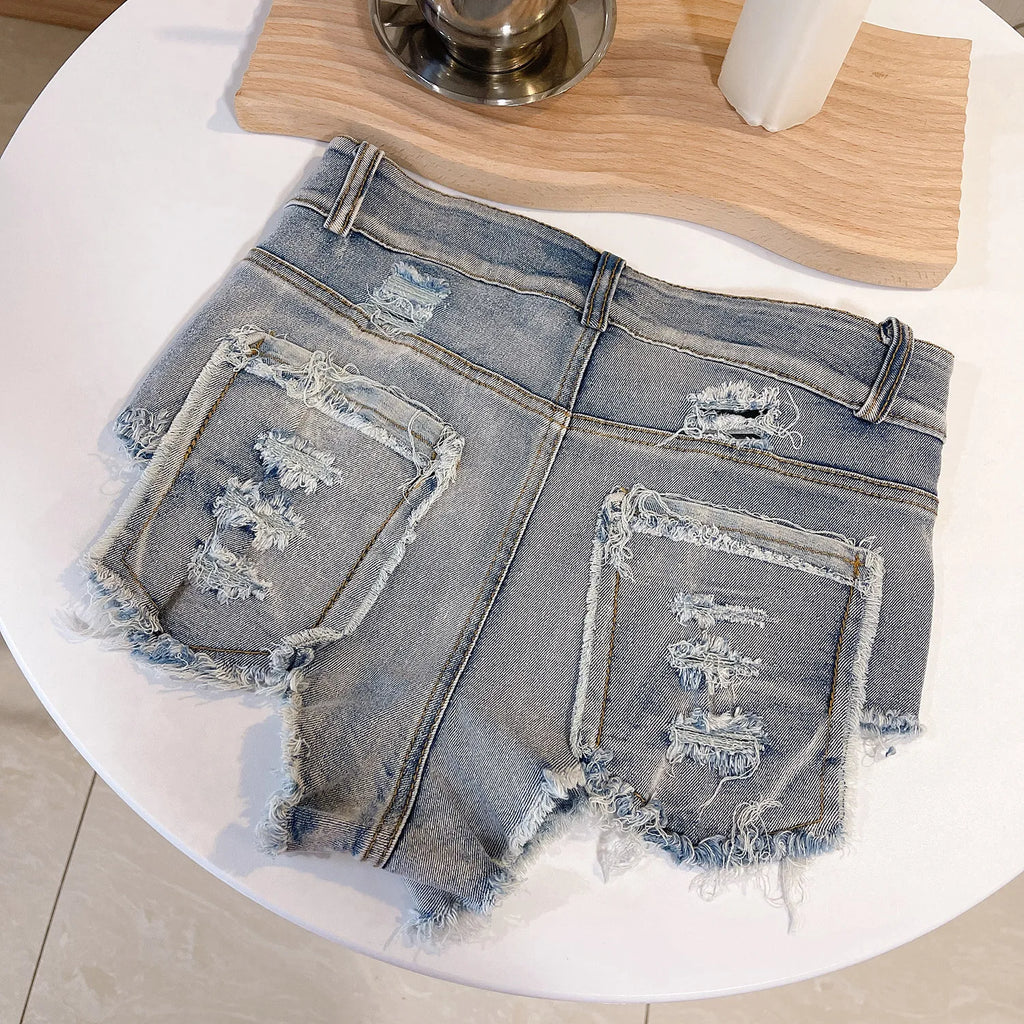2026 New Women's Sexy High Waisted Raw Edge Tight Jeans Denim Shorts Summer Holiday S-XXL