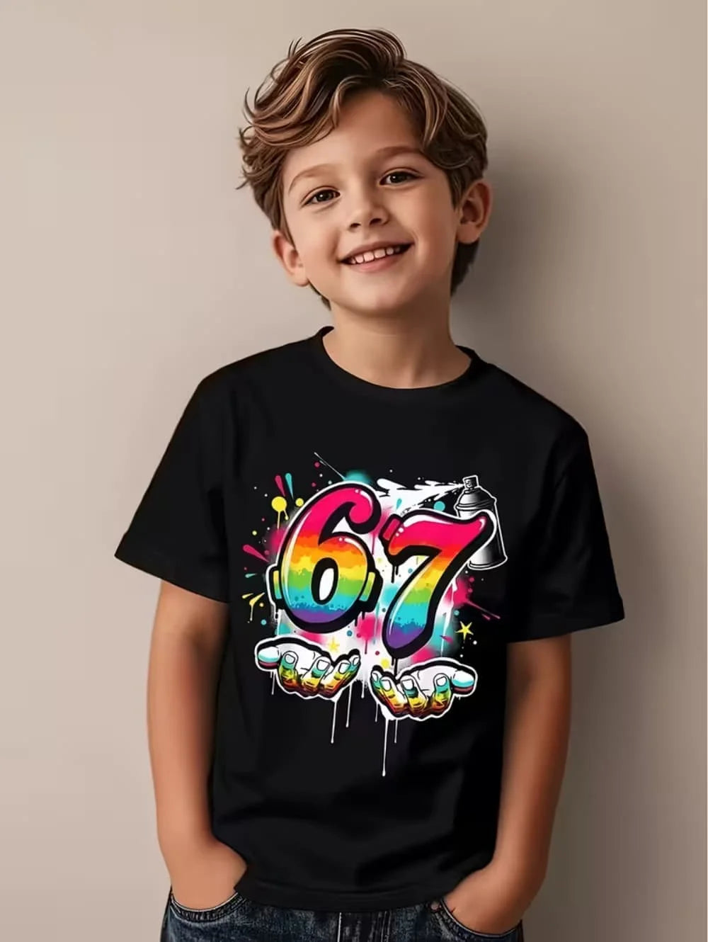 Fun Six Seven 6 7 Meme Design T-Shirt for Kids Chaotic Humor Y2k Game Saying Tees Casual O-Neck Top Fashion Children's Clothing