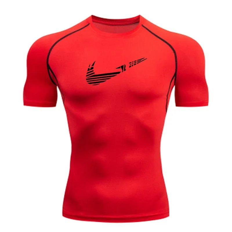 Men Compression Running T Shirt Fitness Print Tight Short Sleeve Tshirt Training Jogging Shirt Gym Sportswear Quick Dry Rashgard