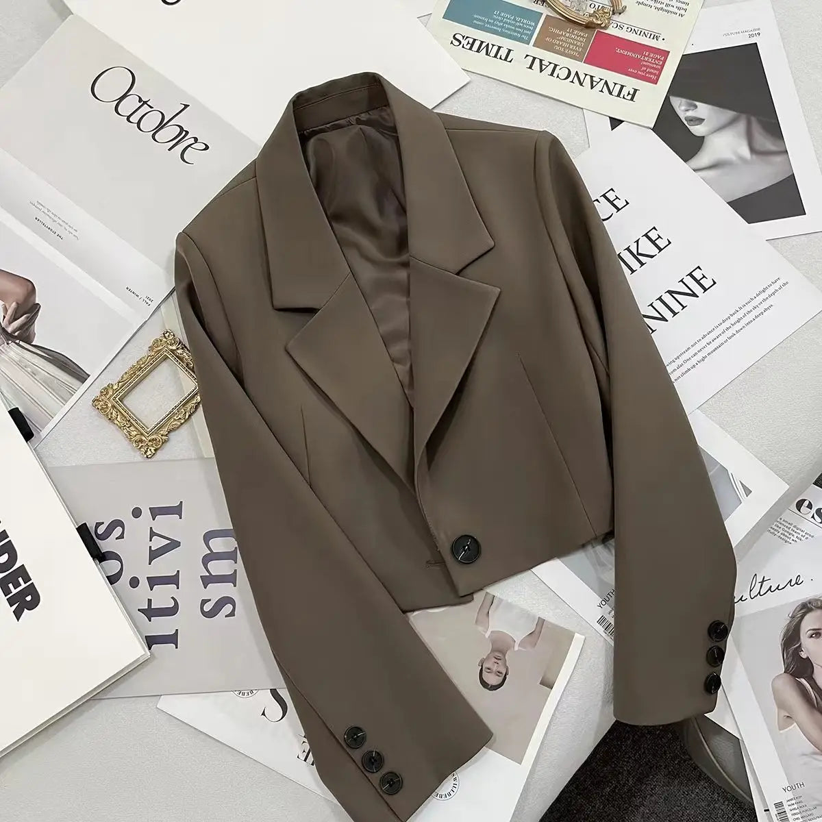 Single Button Blazers Women Autumn Solid All-match Daily Leisure Basics Creativity Seductive Popular Trendy Korean Style Ladies