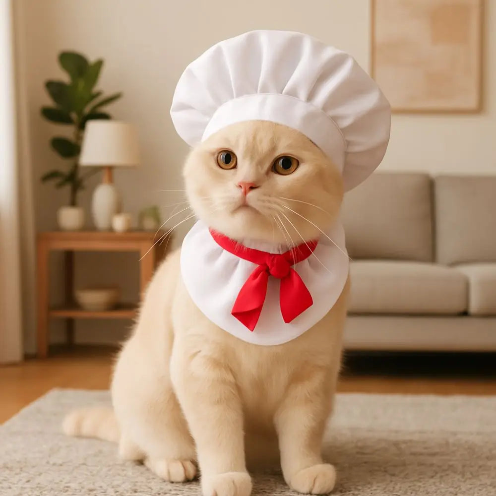Pet Accessories Cute Pet Cooking King Hat Comfortable Stylish Cat Transformation Dress Adjustable Chef Hat Set Pet Events
