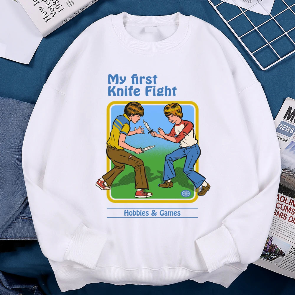 My First Knife Fight Hobbies Games Comics Hoodie Men Women Autumn Loose Warm Clothing Casual Casual Streetwear Crewneck Hoodies