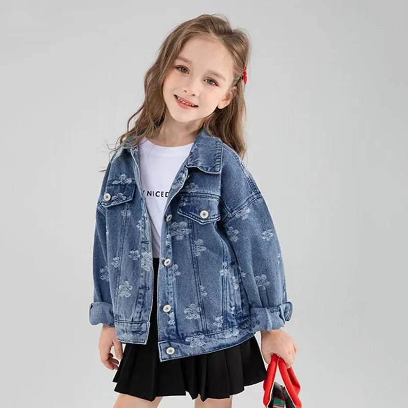 Girls Denim Jackets New Kids Fashion Cartoon Outerwear Children Long Sleeve Casual Clothing 4-14 Years Teenager Trends Coats