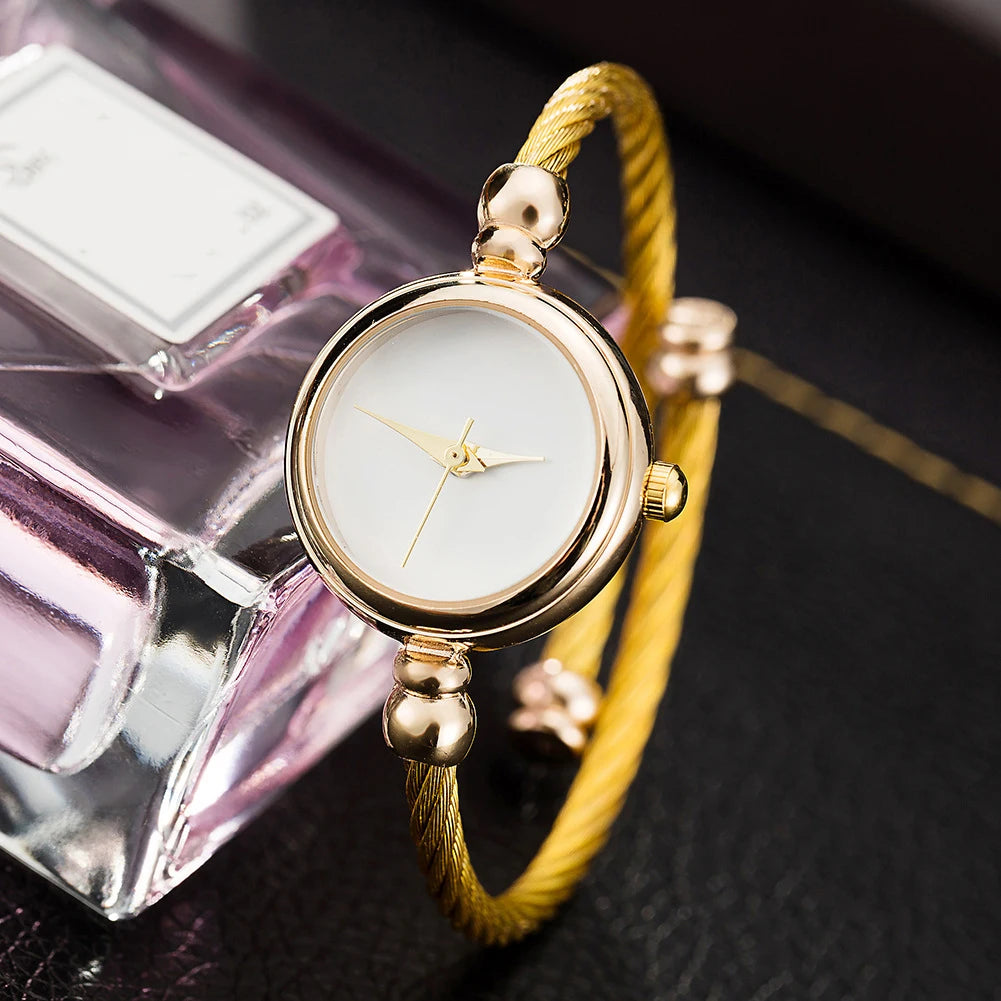 MAYZHISU Simple Women Watches Stainless Steel Retro Ladies Quartz Wristwatch Small Gold Bangle Bracelet Luxury Chain Watch