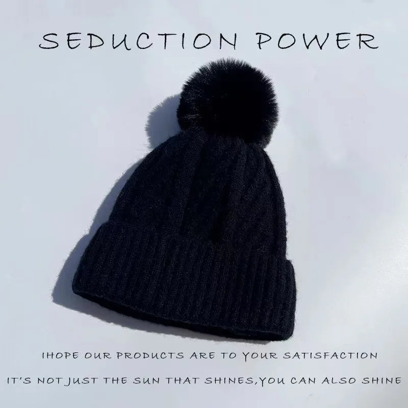 Women's Hats Autumn And Winter Thick Warm Fleece Yarn Hat Solid Color Knitted Hat Versatile Winter Thermal Knitted Hat Fashion