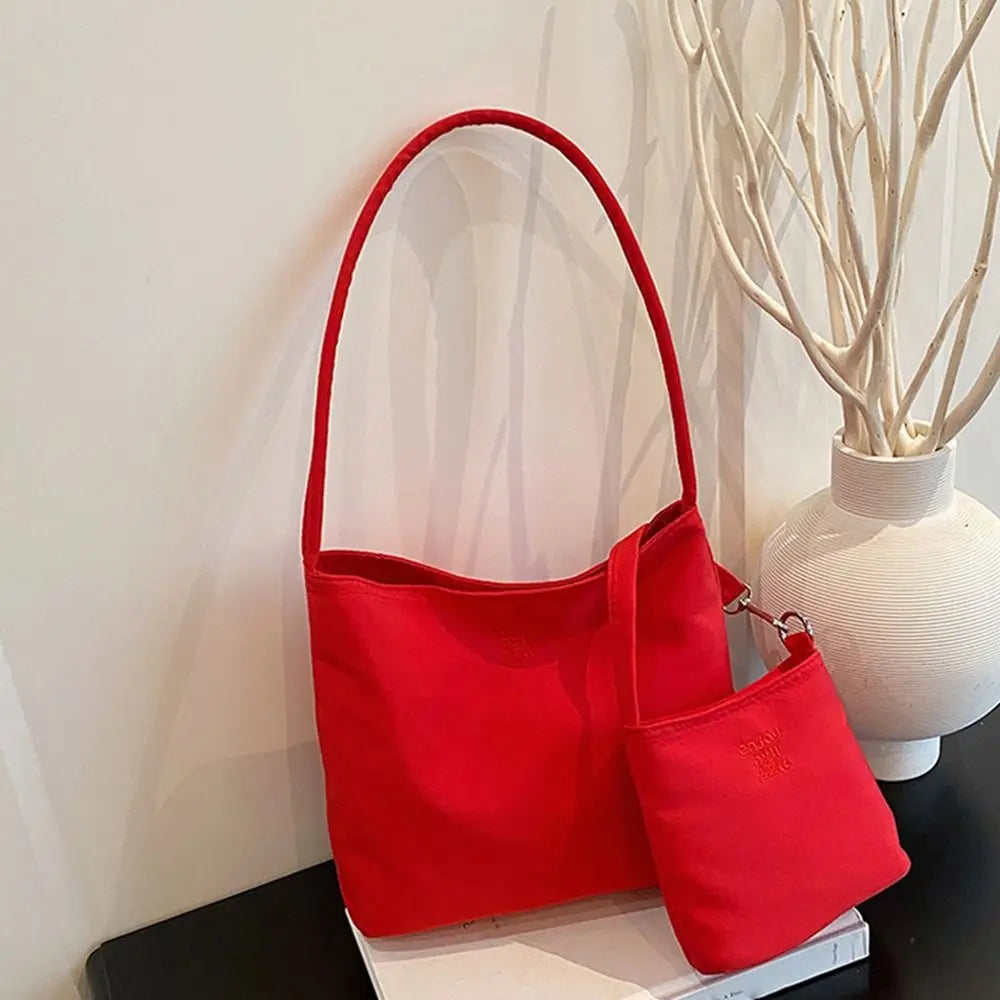 Korean Style Nylon Tote Bag Handbag Large Capacity Embroidery Letter Underarm Bag All-match Pure Color Cloth Shoulder Bag Travel
