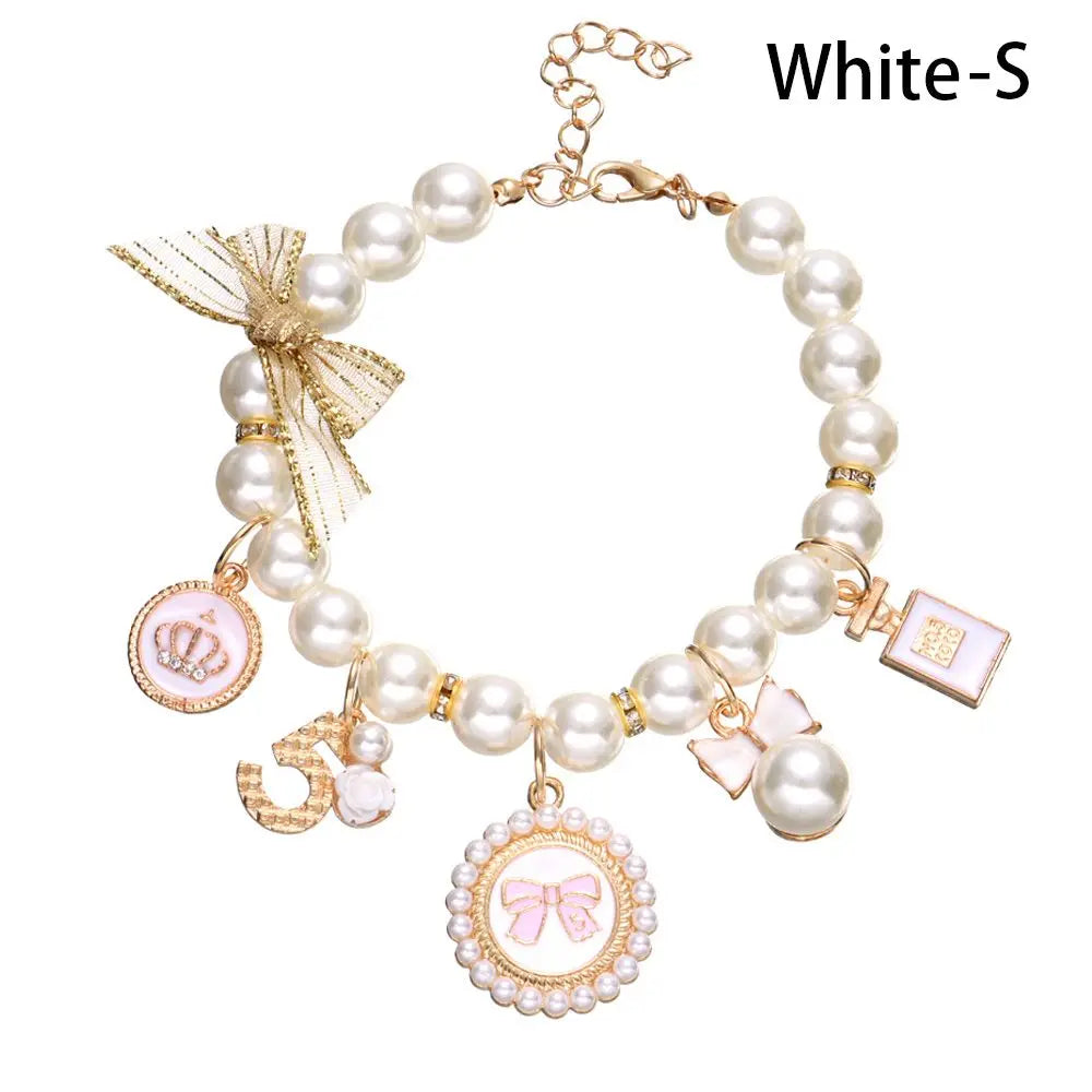 Pet Products Cat Jewelry Cute Collar Dog Cat Princess Bow Necklace Pet Pearl Collar Adjustable