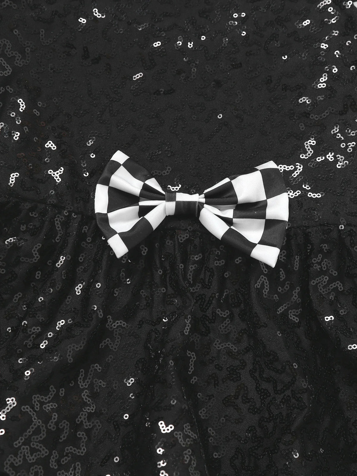 Kids Girls Race Car Driver Costume Child Racer Long Sleeve Sequins Tutu Dress Halloween Cosplay Party Carnival Fancy Dress Up