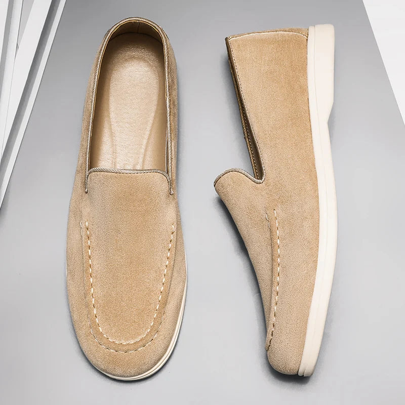 Men's Suede Leather Slip-on Loafers British Style Flat Casual Dress Boat Shoes Lightweight Comfort