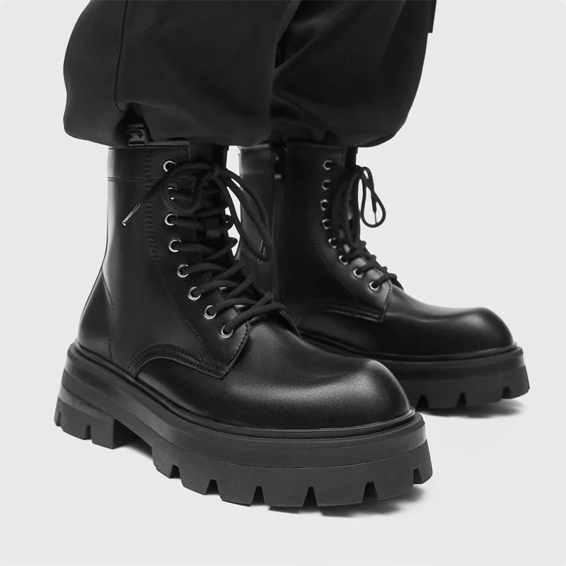 Shoes for Men Fad Velvet High Men's Boots Platform Frosted Leather Locomotive Boots High Quality Thick Sole Booties Botas Hombre
