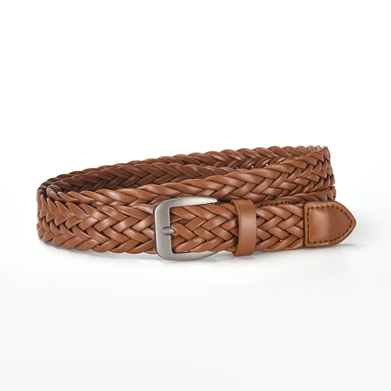 SimpleTrendy Braided Women’s Belt  Minimalist Retro Slim Waist Belt Casual and Versatile Jeans Belts with Buckle for Women