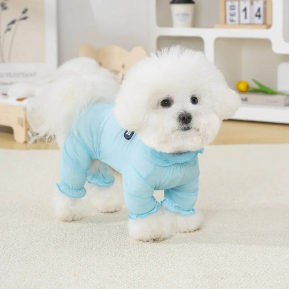 Pet Outfits Breathable Mesh Dog Cooling Clothing Soft Hooded Pet Jumpsuit Full Body Dog Pajamas Spring Summer