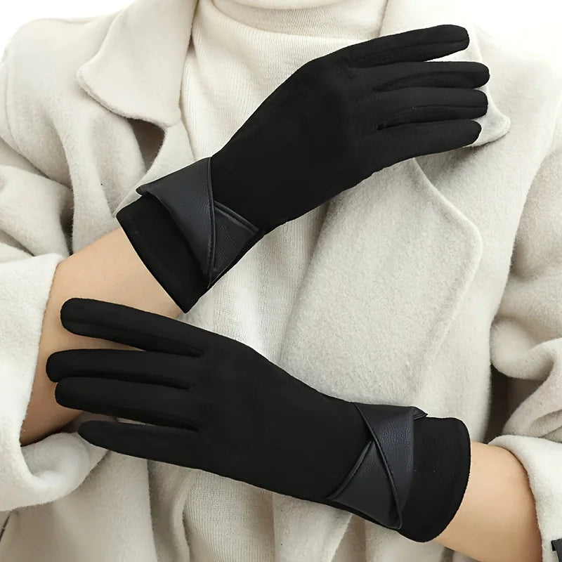 Women's Elegant Gloves - Winter Gloves with Bow Decorations, Suitable for Daily Wear