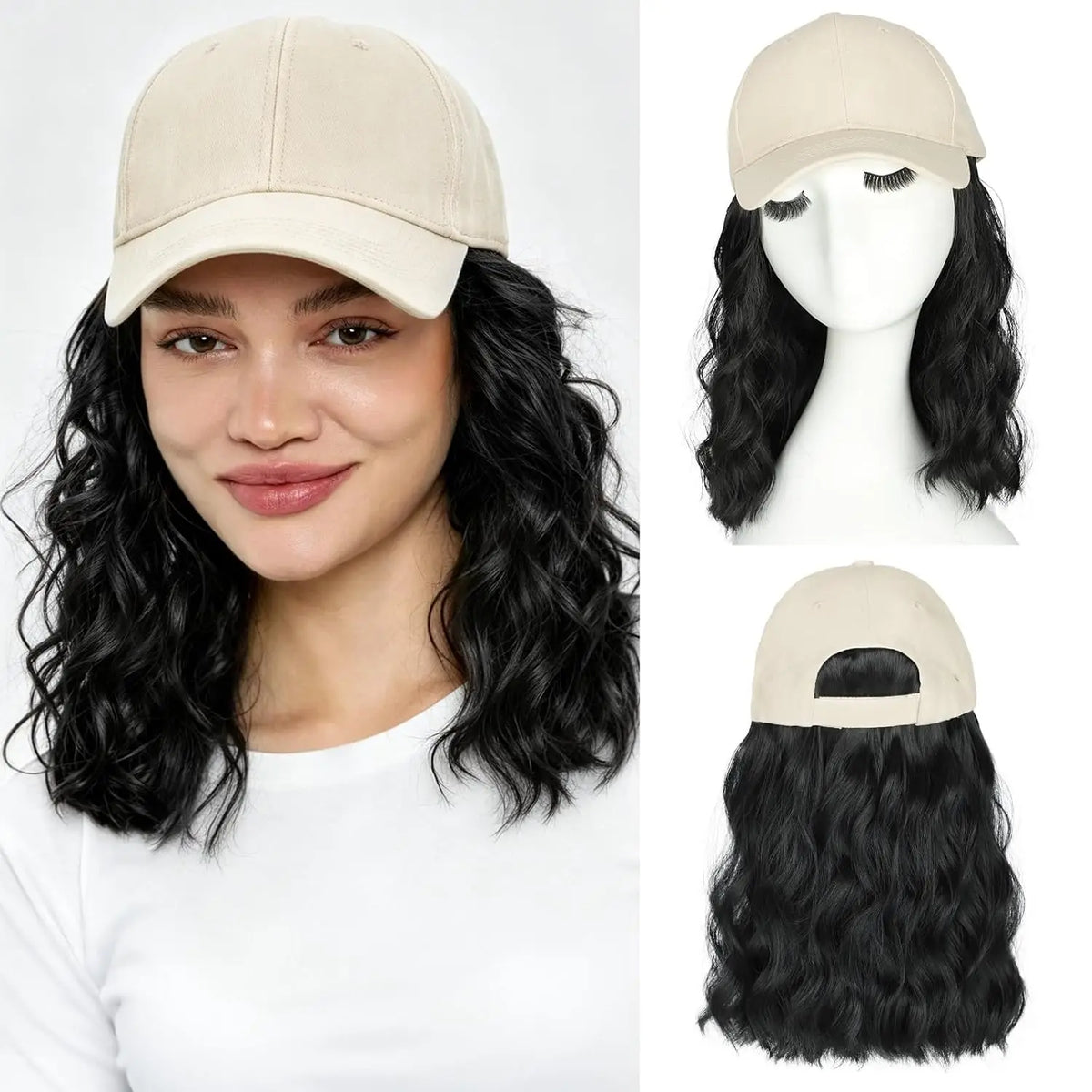 Hat Wig for Women Wig Cap with Curly Hair Extensions Hat with Hair Wave Adjustable Baseball Cap Wigs Synthetic Hat Wig