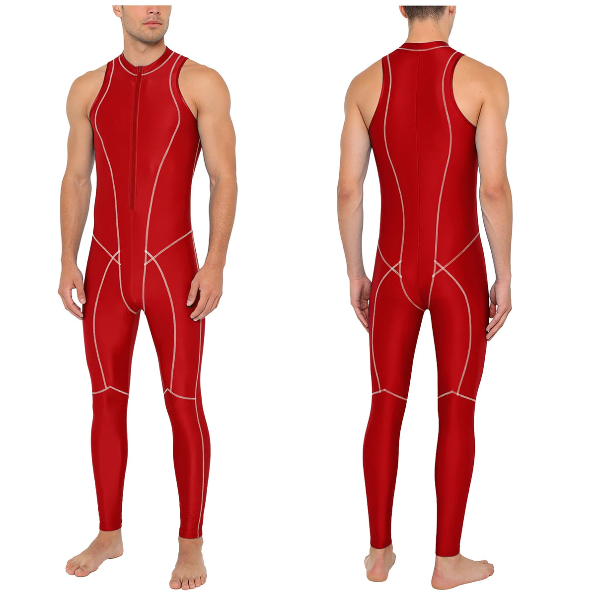 Men Swimwear Rash Guard Wetsuit Oil-shiny Zipper Jumpsuit Bathing Suit Beachwear for Beach Pool Diving Surfing Pool Water Sports