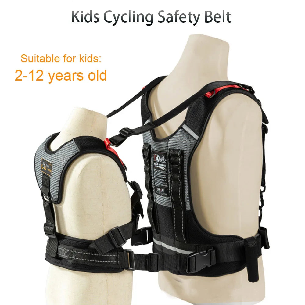 Kids Adjustable Safety Belt Child Motorcycle Cycling Safety Belt Reflective Front Back Duals-purpose Grab Handle Strap Harness