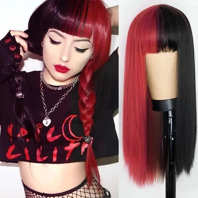 Wigs for Women Yellow and Black Wig Long Straight hair Cosplay Wig Halloween wig Two Tone Ombre Color Women Synthetic Hair Wigs