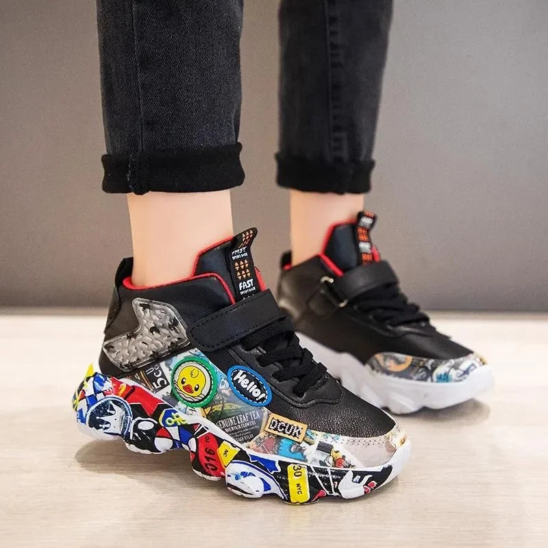 Size 26-37 Children Sports Sneakers for Girls Kid Cartoon Graffiti Pattern Casual Shoes Boys Basketball Shoe Chaussures De Sport