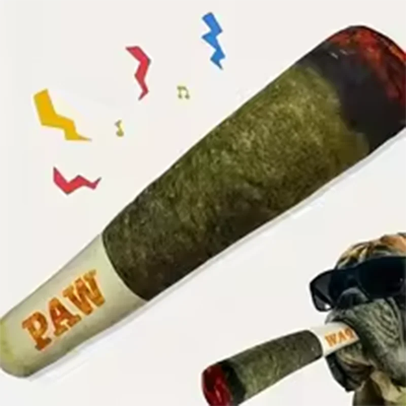 Funny Interactive Dog Toys Cigar Design Plush Squeaky Pet Toys Grinding Teeth Creative Chew Cool Stuffed Gifts for Dog Birthday